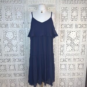 Trina Turk Silk Blend Navy Blue Tiered Dress Womens 2 Luxury Cocktail Flowy